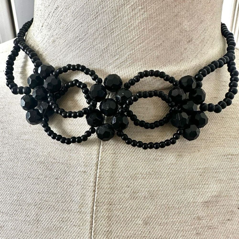 Cookie Lee black seed and beaded choker necklace